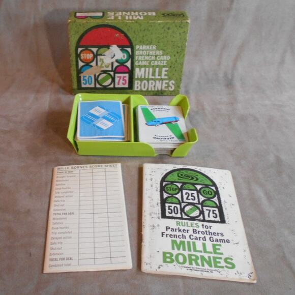 Vintage 1962 Mille Bornes Card Game Complete Parker Brothers Green Box - Picture 2 of 10